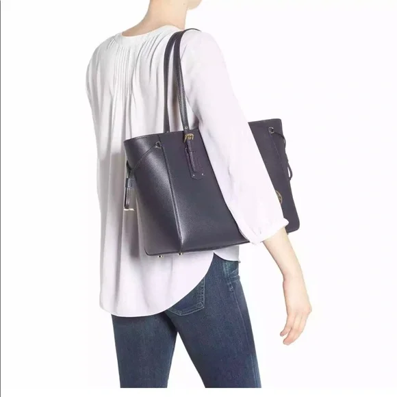 Michael Kors Voyager Leather Tote Shoulder Bag Admiral Blue Navy - Picture 6 of 16